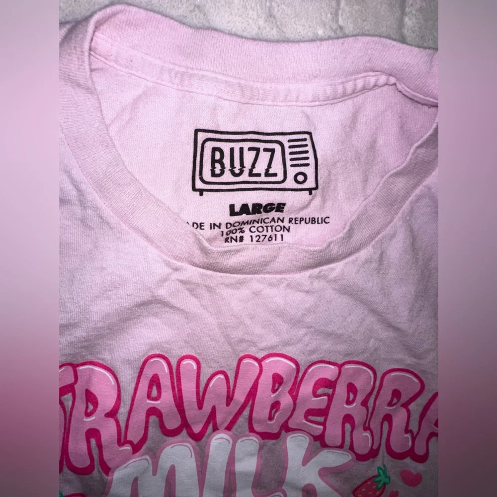 Juniors Pink "Strawberry Milk" Graphic Cartoon Kawaii Tee - Picture 3 of 5